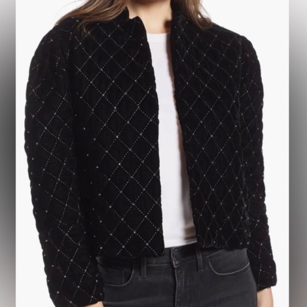 Something Navy Black Velvet Diamond-Pattern Jacket